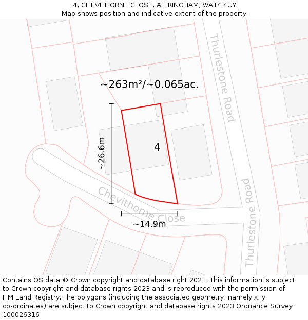 4, CHEVITHORNE CLOSE, ALTRINCHAM, WA14 4UY: Plot and title map