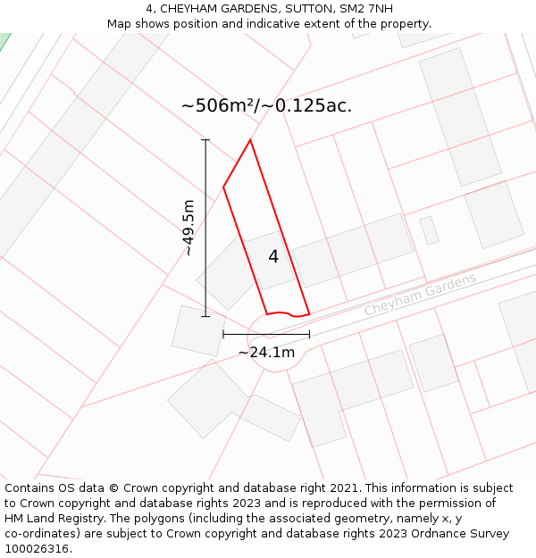 4, CHEYHAM GARDENS, SUTTON, SM2 7NH: Plot and title map