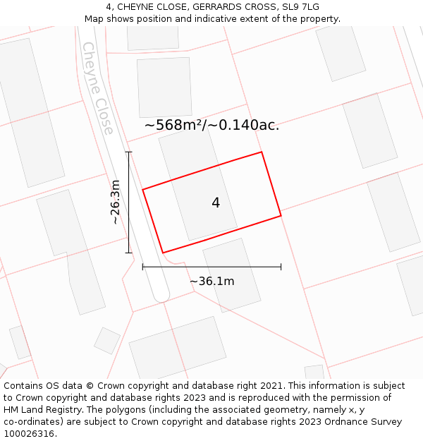 4, CHEYNE CLOSE, GERRARDS CROSS, SL9 7LG: Plot and title map