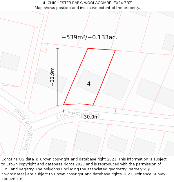 4, CHICHESTER PARK, WOOLACOMBE, EX34 7BZ: Plot and title map