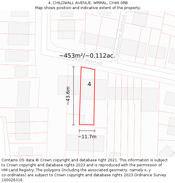 4, CHILDWALL AVENUE, WIRRAL, CH46 0RB: Plot and title map