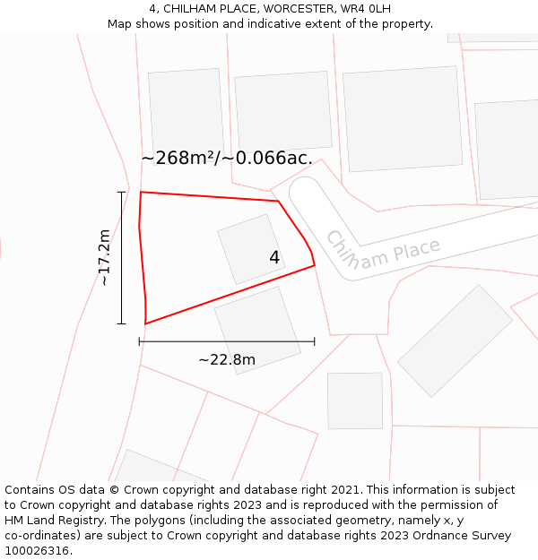 4, CHILHAM PLACE, WORCESTER, WR4 0LH: Plot and title map