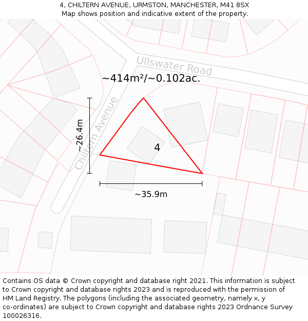 4, CHILTERN AVENUE, URMSTON, MANCHESTER, M41 8SX: Plot and title map