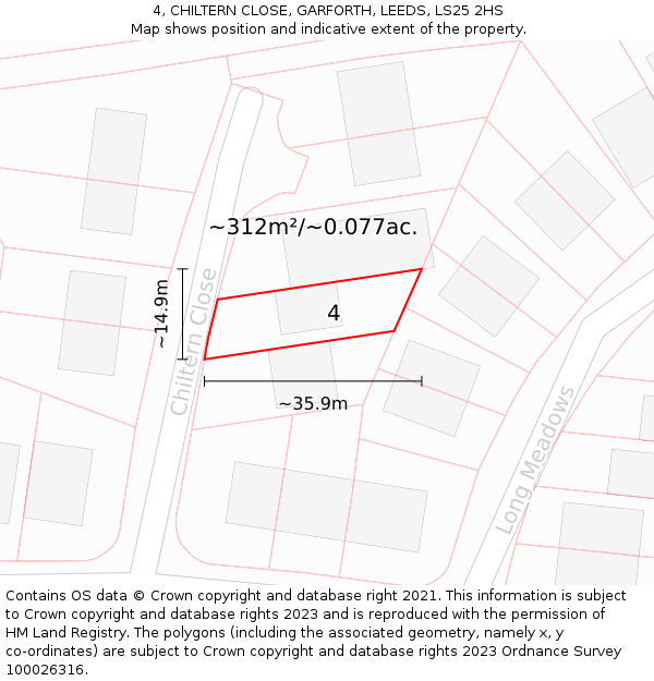 4, CHILTERN CLOSE, GARFORTH, LEEDS, LS25 2HS: Plot and title map