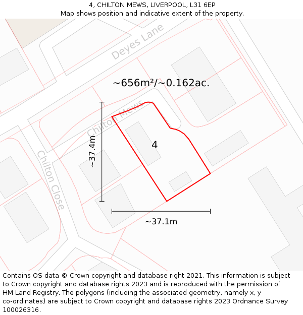 4, CHILTON MEWS, LIVERPOOL, L31 6EP: Plot and title map