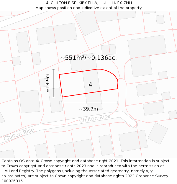 4, CHILTON RISE, KIRK ELLA, HULL, HU10 7NH: Plot and title map