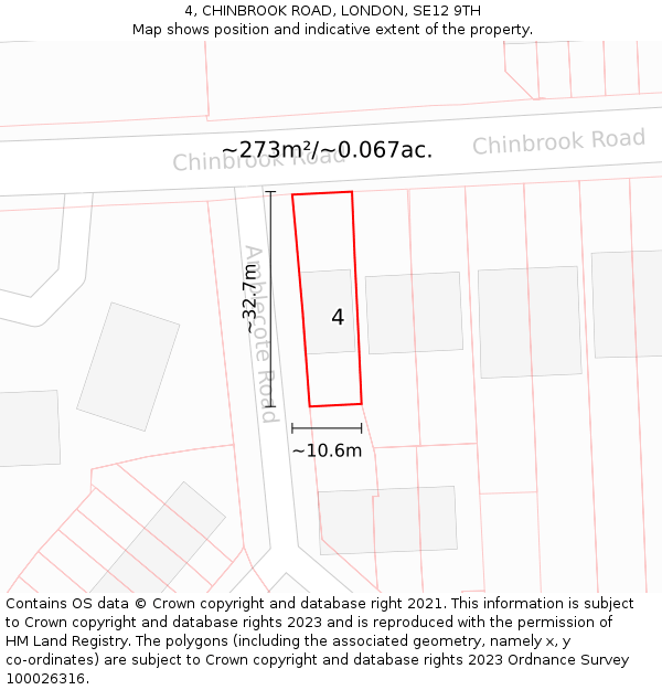 4, CHINBROOK ROAD, LONDON, SE12 9TH: Plot and title map