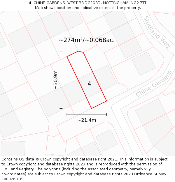 4, CHINE GARDENS, WEST BRIDGFORD, NOTTINGHAM, NG2 7TT: Plot and title map