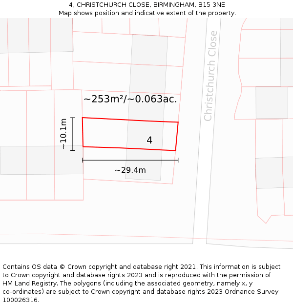 4, CHRISTCHURCH CLOSE, BIRMINGHAM, B15 3NE: Plot and title map