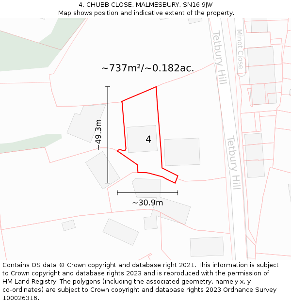 4, CHUBB CLOSE, MALMESBURY, SN16 9JW: Plot and title map