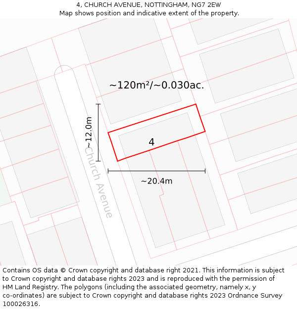 4, CHURCH AVENUE, NOTTINGHAM, NG7 2EW: Plot and title map