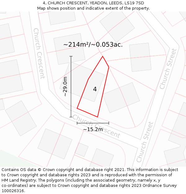 4, CHURCH CRESCENT, YEADON, LEEDS, LS19 7SD: Plot and title map