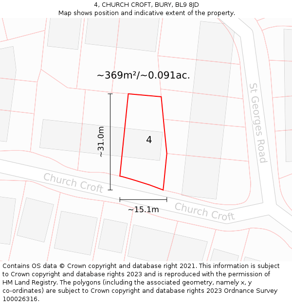 4, CHURCH CROFT, BURY, BL9 8JD: Plot and title map