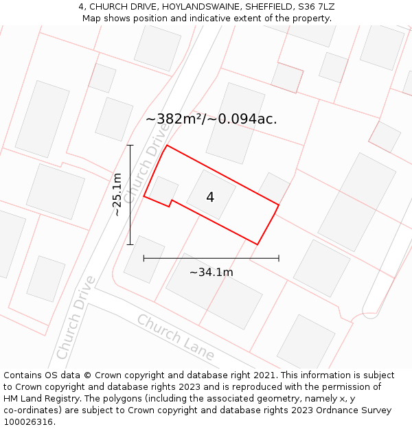 4, CHURCH DRIVE, HOYLANDSWAINE, SHEFFIELD, S36 7LZ: Plot and title map