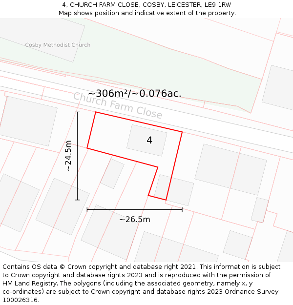 4, CHURCH FARM CLOSE, COSBY, LEICESTER, LE9 1RW: Plot and title map