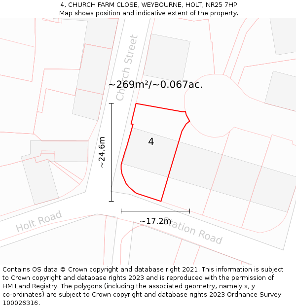 4, CHURCH FARM CLOSE, WEYBOURNE, HOLT, NR25 7HP: Plot and title map