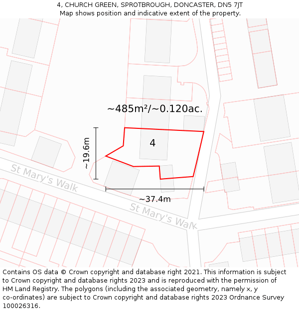 4, CHURCH GREEN, SPROTBROUGH, DONCASTER, DN5 7JT: Plot and title map