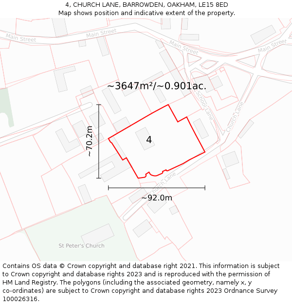 4, CHURCH LANE, BARROWDEN, OAKHAM, LE15 8ED: Plot and title map
