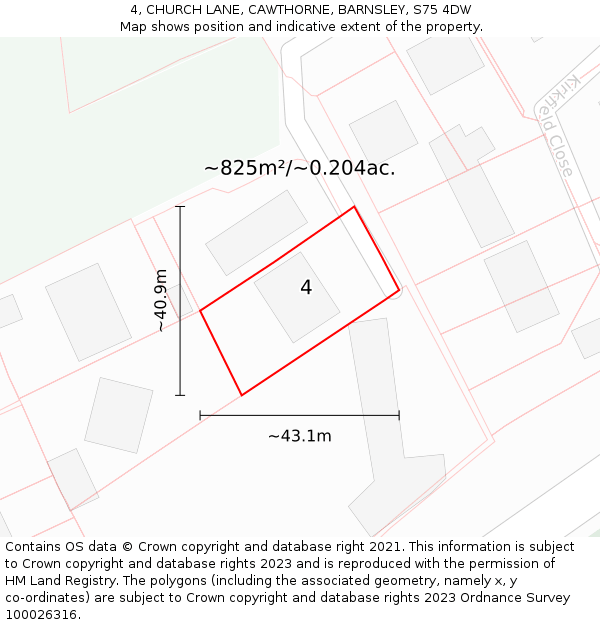 4, CHURCH LANE, CAWTHORNE, BARNSLEY, S75 4DW: Plot and title map