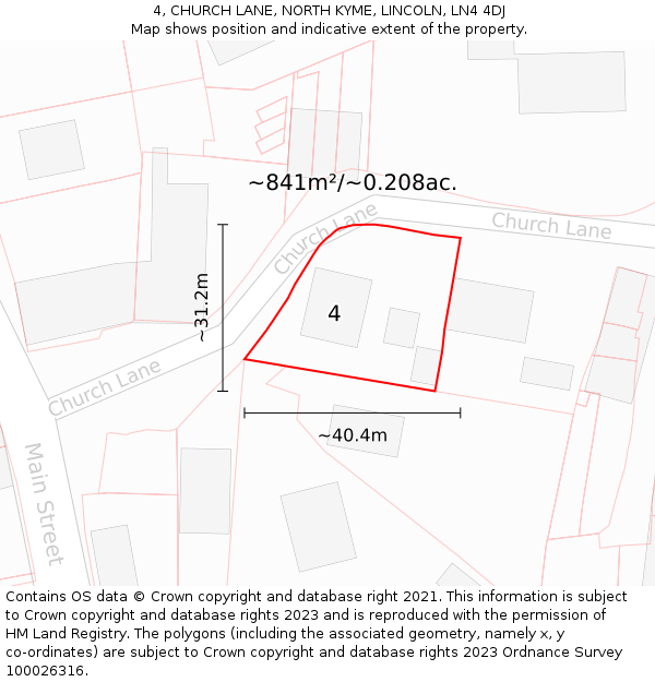 4, CHURCH LANE, NORTH KYME, LINCOLN, LN4 4DJ: Plot and title map