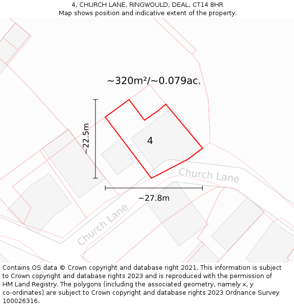 4, CHURCH LANE, RINGWOULD, DEAL, CT14 8HR: Plot and title map