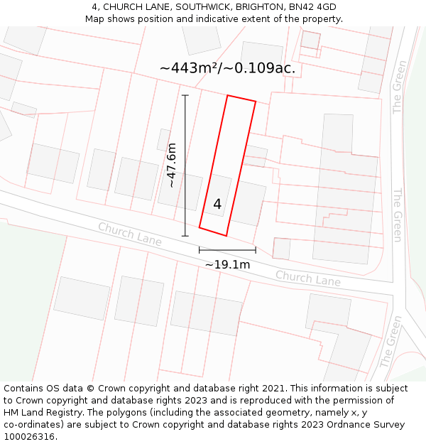 4, CHURCH LANE, SOUTHWICK, BRIGHTON, BN42 4GD: Plot and title map