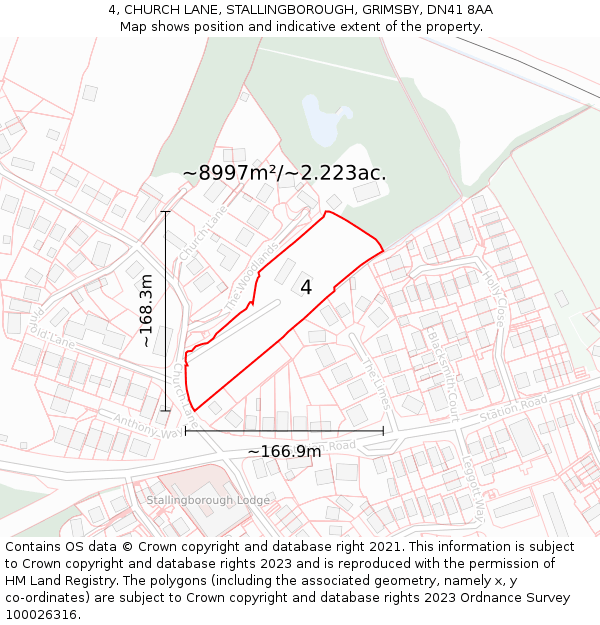 4, CHURCH LANE, STALLINGBOROUGH, GRIMSBY, DN41 8AA: Plot and title map