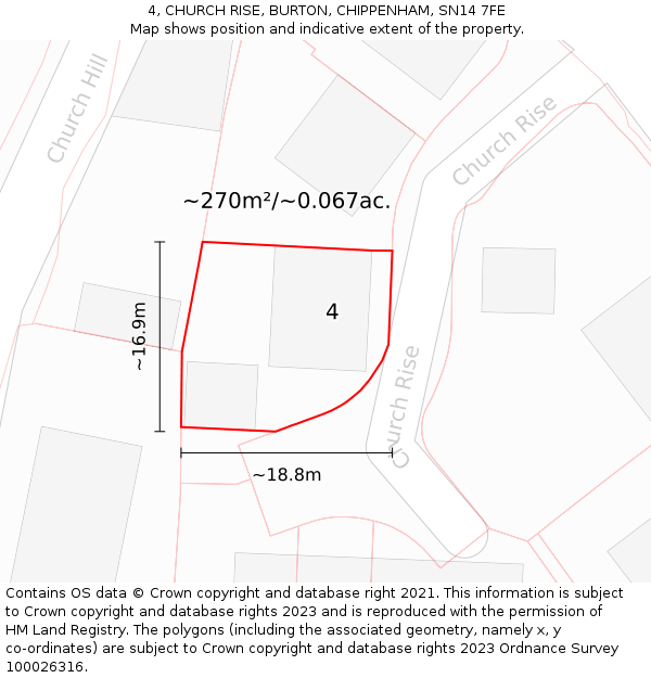 4, CHURCH RISE, BURTON, CHIPPENHAM, SN14 7FE: Plot and title map