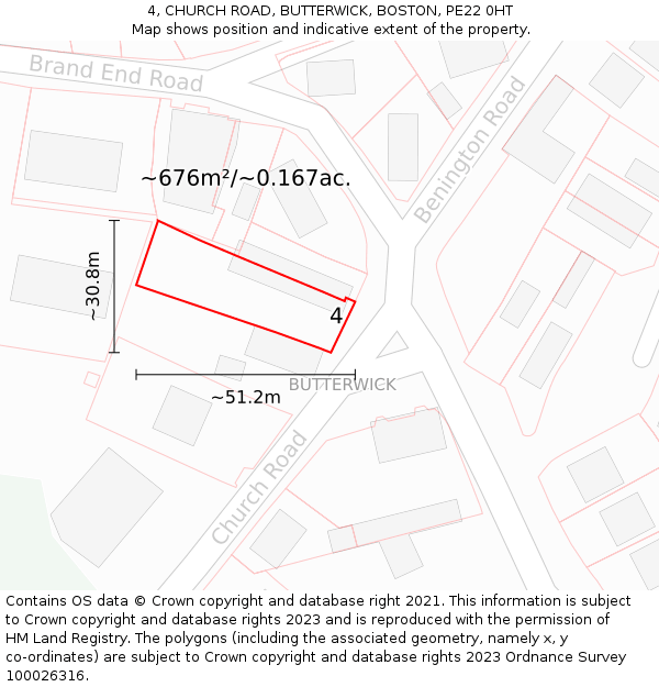 4, CHURCH ROAD, BUTTERWICK, BOSTON, PE22 0HT: Plot and title map