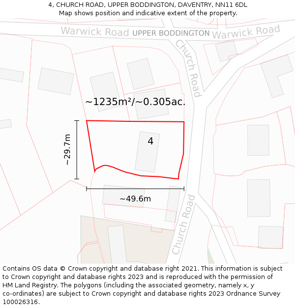 4, CHURCH ROAD, UPPER BODDINGTON, DAVENTRY, NN11 6DL: Plot and title map