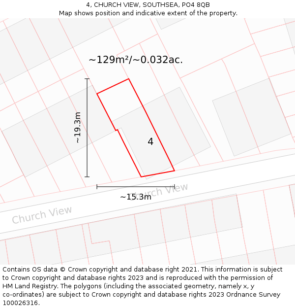 4, CHURCH VIEW, SOUTHSEA, PO4 8QB: Plot and title map