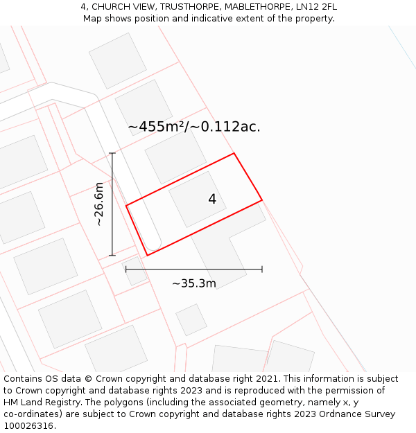 4, CHURCH VIEW, TRUSTHORPE, MABLETHORPE, LN12 2FL: Plot and title map