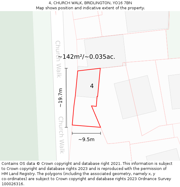 4, CHURCH WALK, BRIDLINGTON, YO16 7BN: Plot and title map