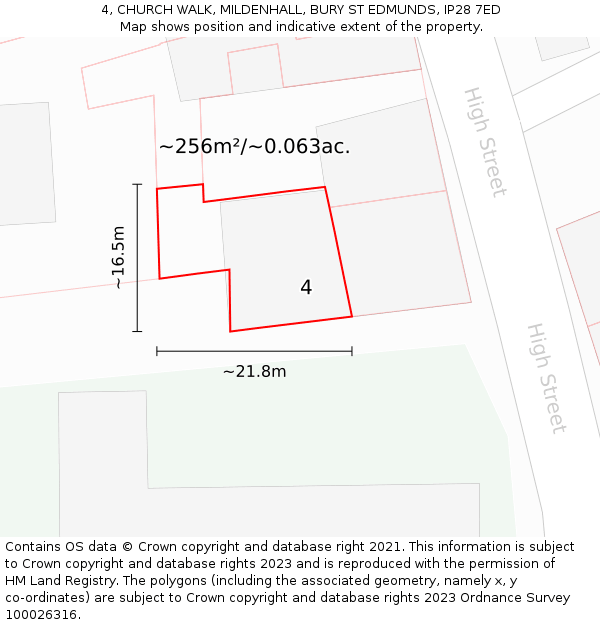 4, CHURCH WALK, MILDENHALL, BURY ST EDMUNDS, IP28 7ED: Plot and title map