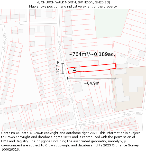 4, CHURCH WALK NORTH, SWINDON, SN25 3DJ: Plot and title map