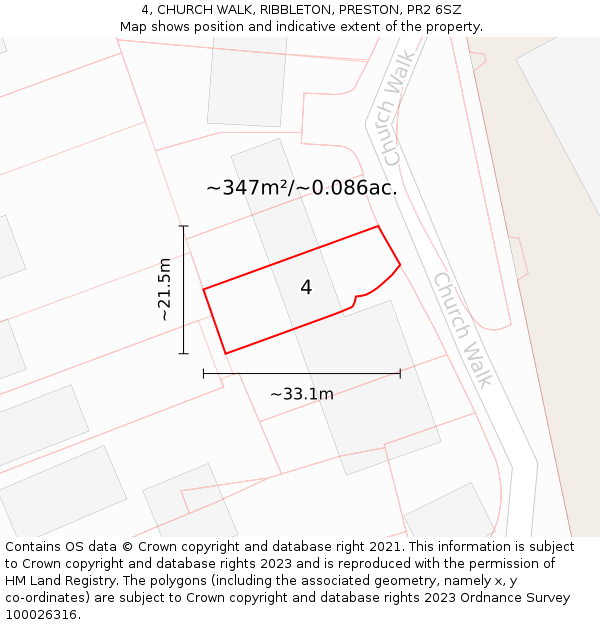 4, CHURCH WALK, RIBBLETON, PRESTON, PR2 6SZ: Plot and title map
