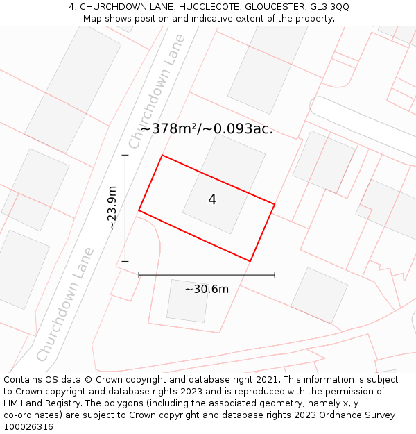 4, CHURCHDOWN LANE, HUCCLECOTE, GLOUCESTER, GL3 3QQ: Plot and title map