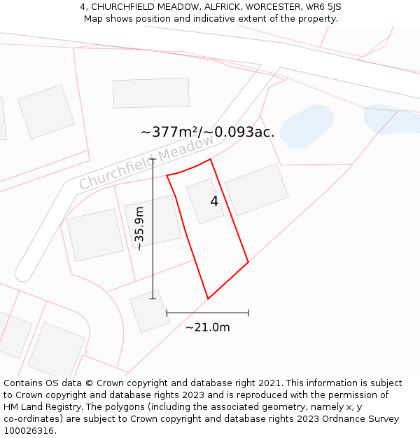 4, CHURCHFIELD MEADOW, ALFRICK, WORCESTER, WR6 5JS: Plot and title map