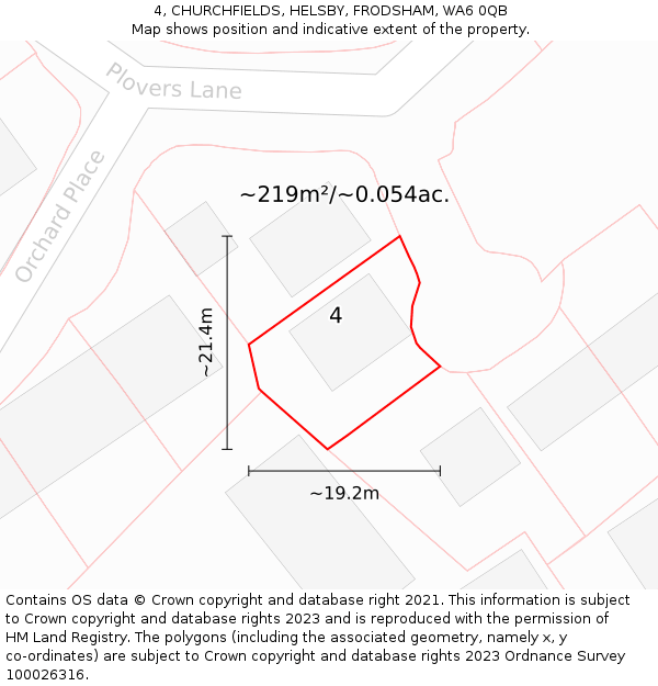 4, CHURCHFIELDS, HELSBY, FRODSHAM, WA6 0QB: Plot and title map