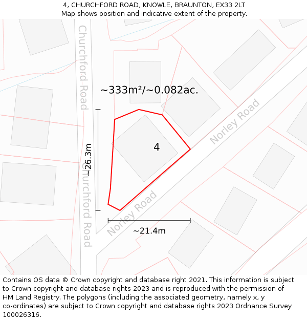 4, CHURCHFORD ROAD, KNOWLE, BRAUNTON, EX33 2LT: Plot and title map