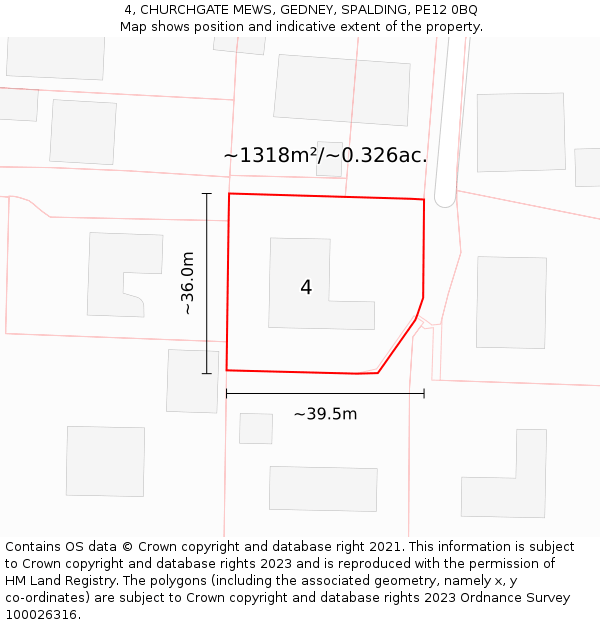 4, CHURCHGATE MEWS, GEDNEY, SPALDING, PE12 0BQ: Plot and title map