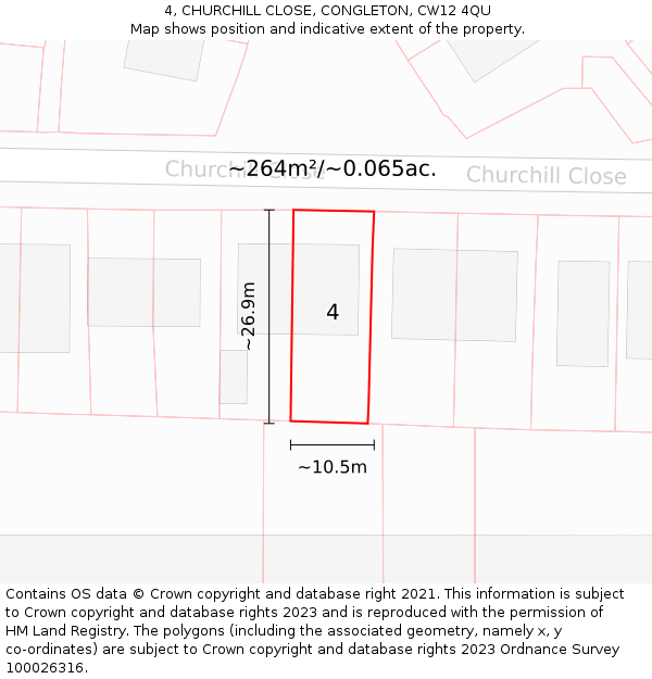 4, CHURCHILL CLOSE, CONGLETON, CW12 4QU: Plot and title map