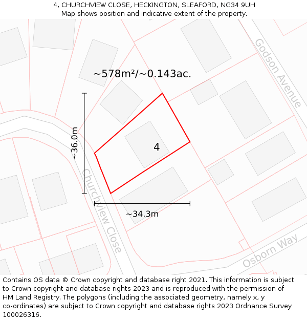 4, CHURCHVIEW CLOSE, HECKINGTON, SLEAFORD, NG34 9UH: Plot and title map