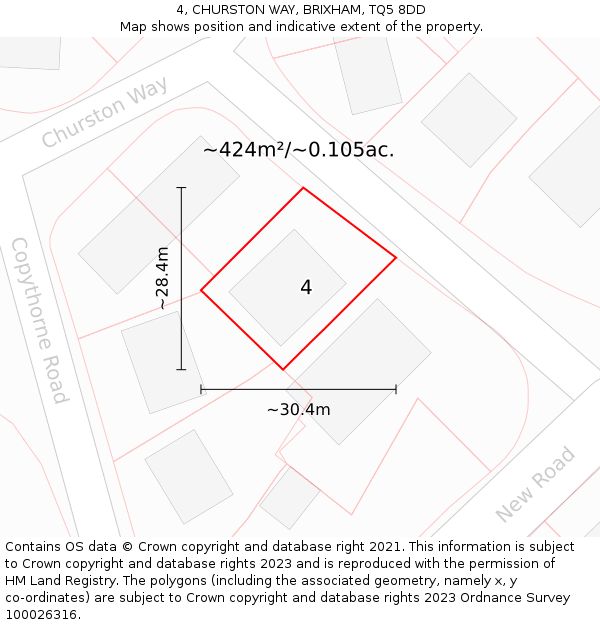 4, CHURSTON WAY, BRIXHAM, TQ5 8DD: Plot and title map