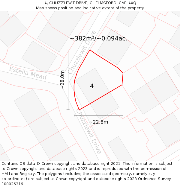 4, CHUZZLEWIT DRIVE, CHELMSFORD, CM1 4XQ: Plot and title map