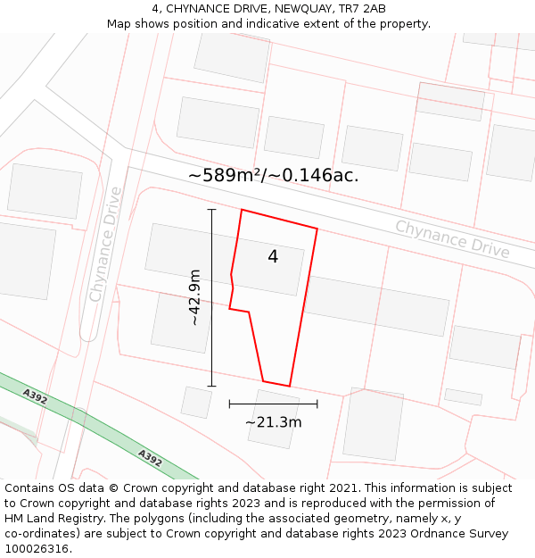 4, CHYNANCE DRIVE, NEWQUAY, TR7 2AB: Plot and title map