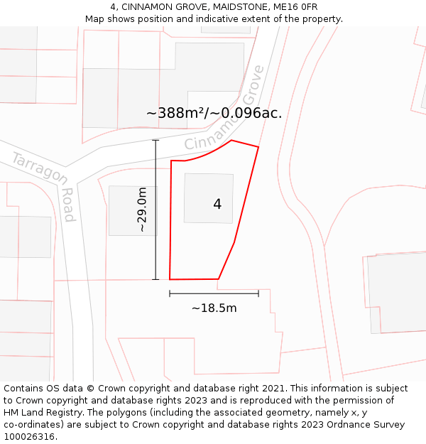 4, CINNAMON GROVE, MAIDSTONE, ME16 0FR: Plot and title map