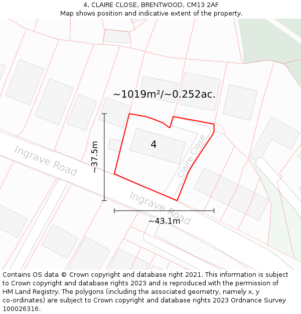 4, CLAIRE CLOSE, BRENTWOOD, CM13 2AF: Plot and title map