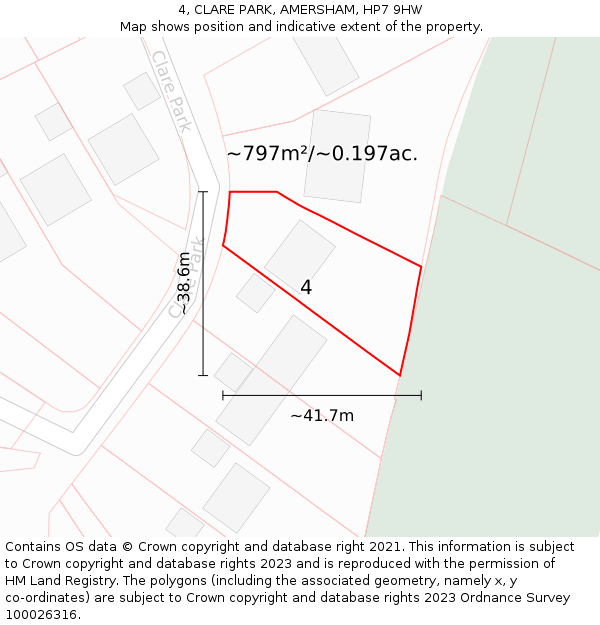 4, CLARE PARK, AMERSHAM, HP7 9HW: Plot and title map