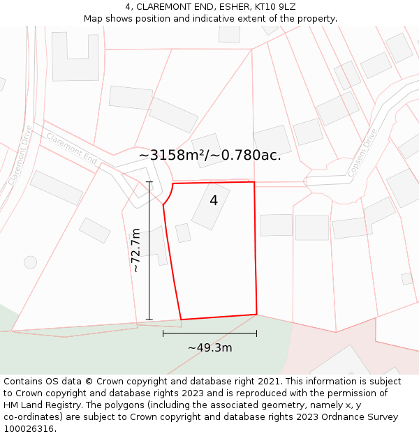 4, CLAREMONT END, ESHER, KT10 9LZ: Plot and title map